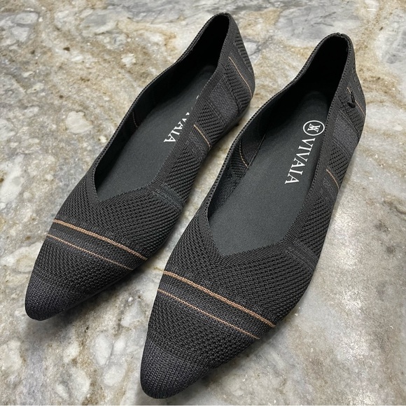 VIVAIA Shoes - VIVAIA Pointed-Toe Ballet Flats (Aria) Knit Slip On Flats Black/Gray Women’s 37